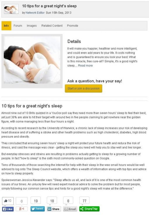 Sample online content about sleep
